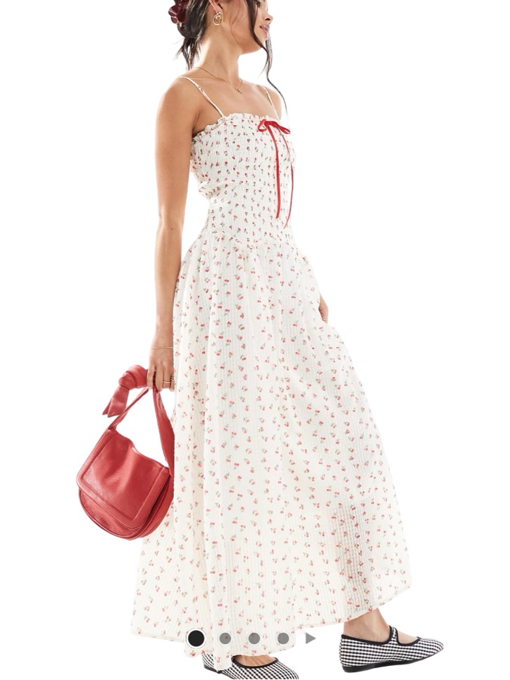 Asos Daisy Street Smocked White Maxi Dress With Red Floral Print
